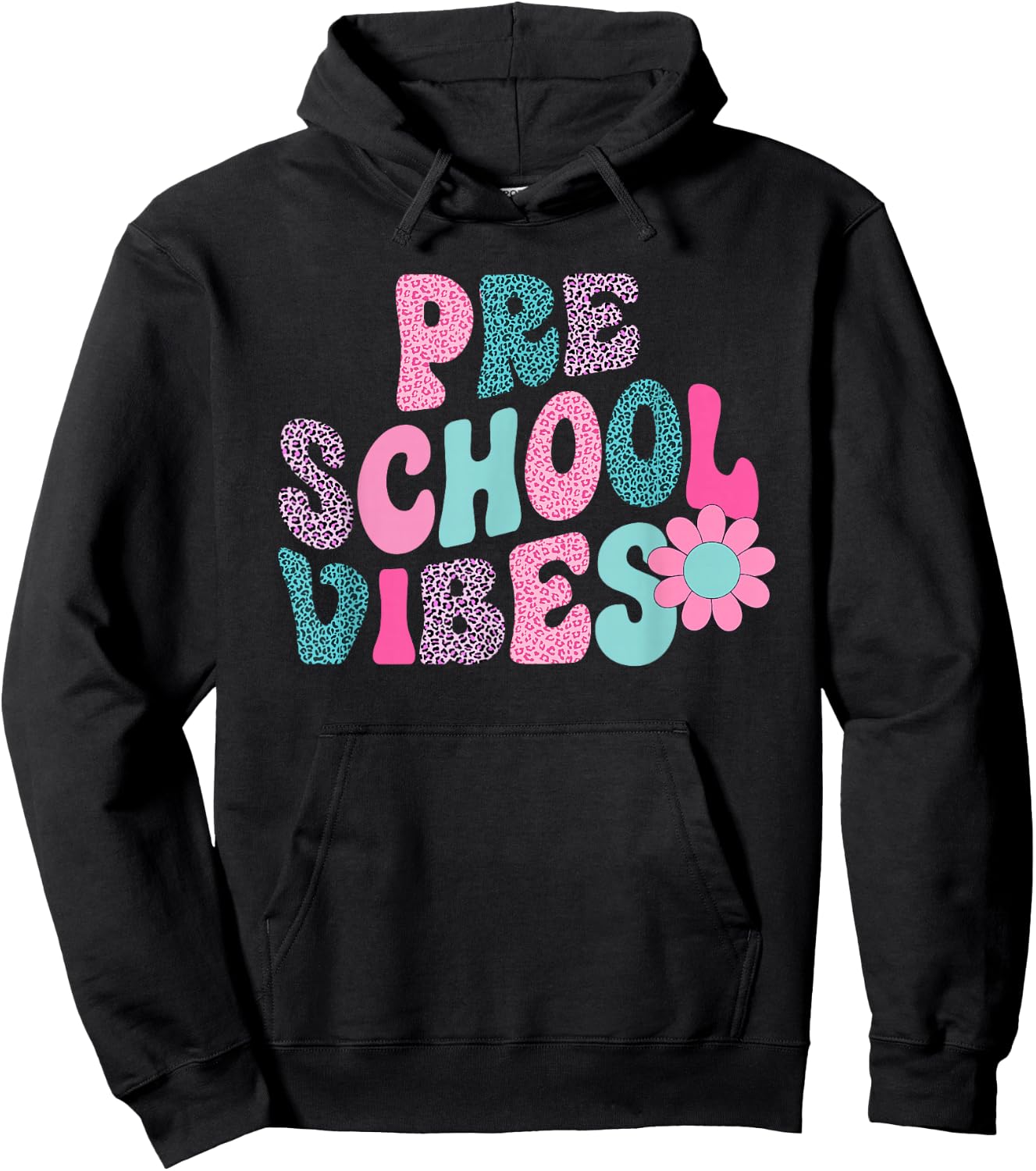 preschool Vibes Leopard Back To School Teacher Girls Boys Hoodie - Hoodie | Black