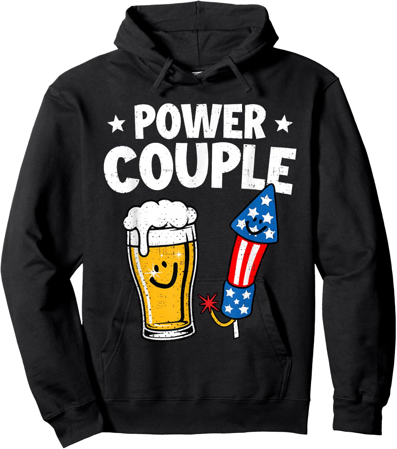 Power Couple Funny Beer Firework Fourth of July Patriotic Hoodie - Hoodie | Black