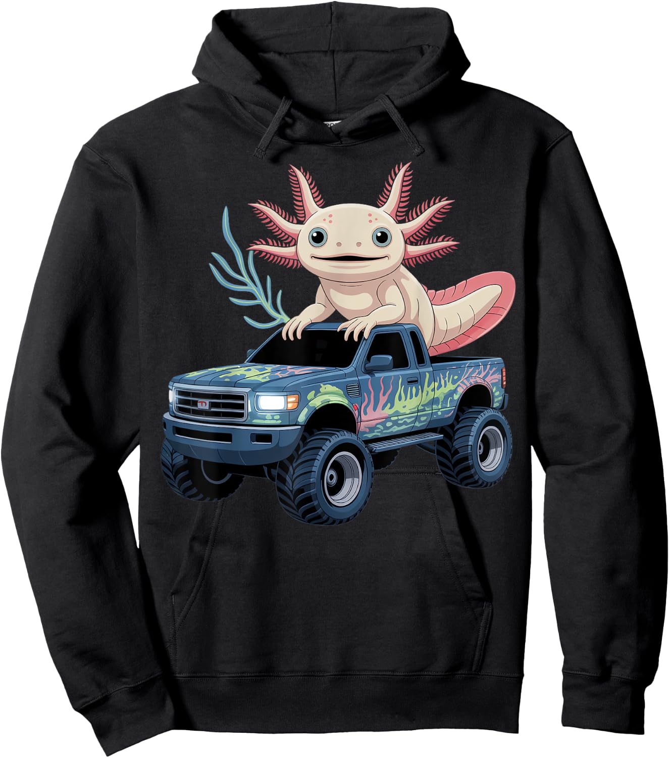 Monster Truck With Axolotl Design Hoodie - Hoodie | Black