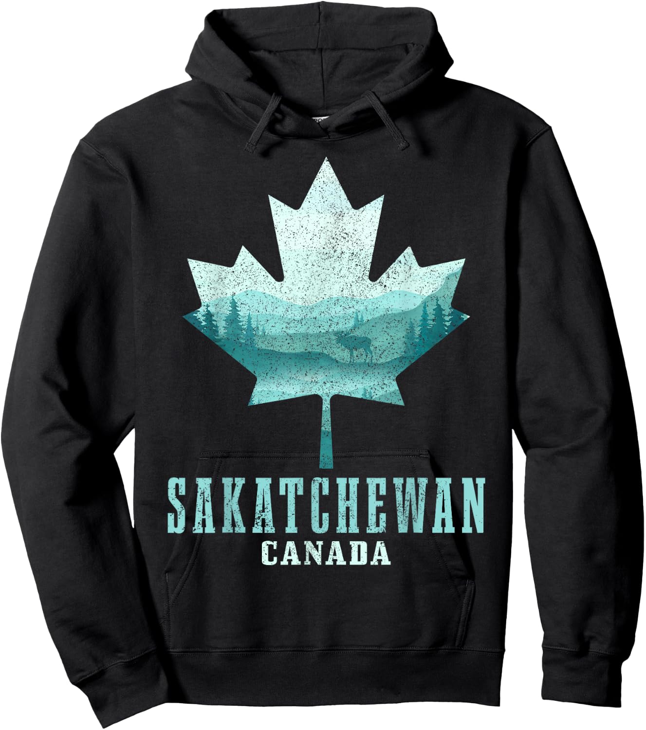 Saskatchewan Maple Leaf Moose Vintage Canada Canadian Pride Hoodie - Hoodie | Black