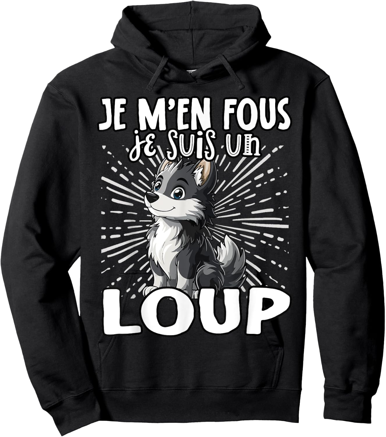 Je M'en Fous Je Suis Un Loup - Sweet Wolf , Black, S Hoodie - Hoodie | Black