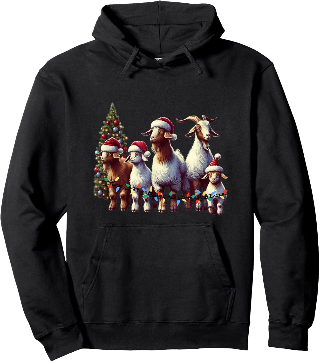 Christmas Goat with Santa Hat Goats Christmas Farmer Hoodie - Hoodie | Black