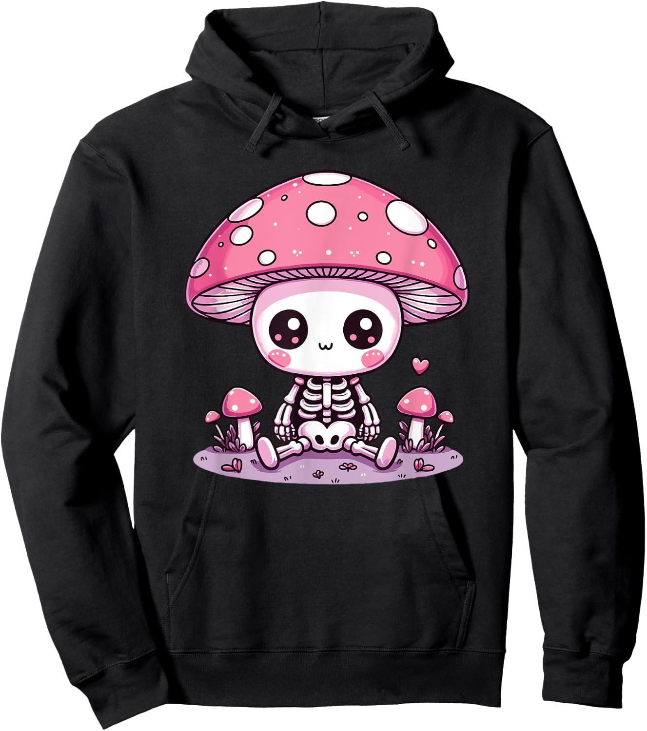 Cute Mushroom Skeleton Kawaii Spooky Skeleton Hoodie - Hoodie | Black
