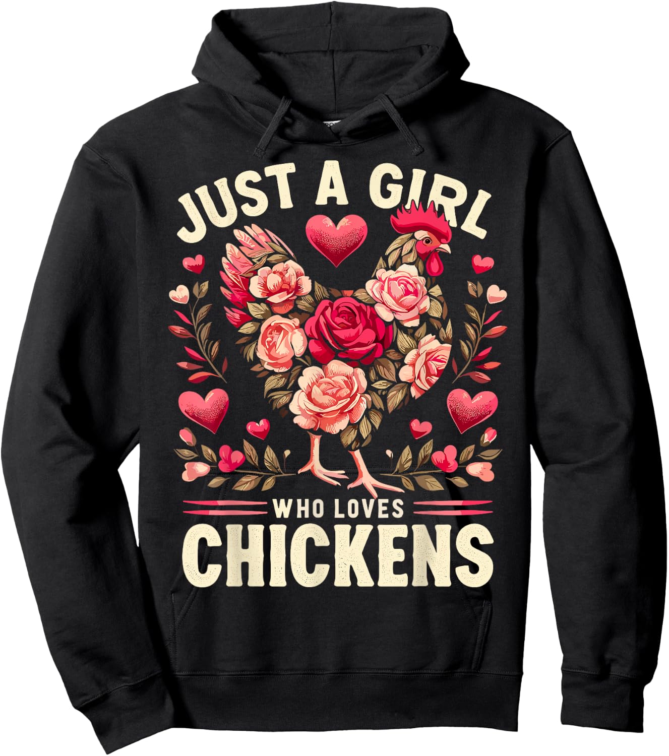 Chicken Flowers Farm Just a Girl Who Loves Chickens Hoodie - Hoodie | Black