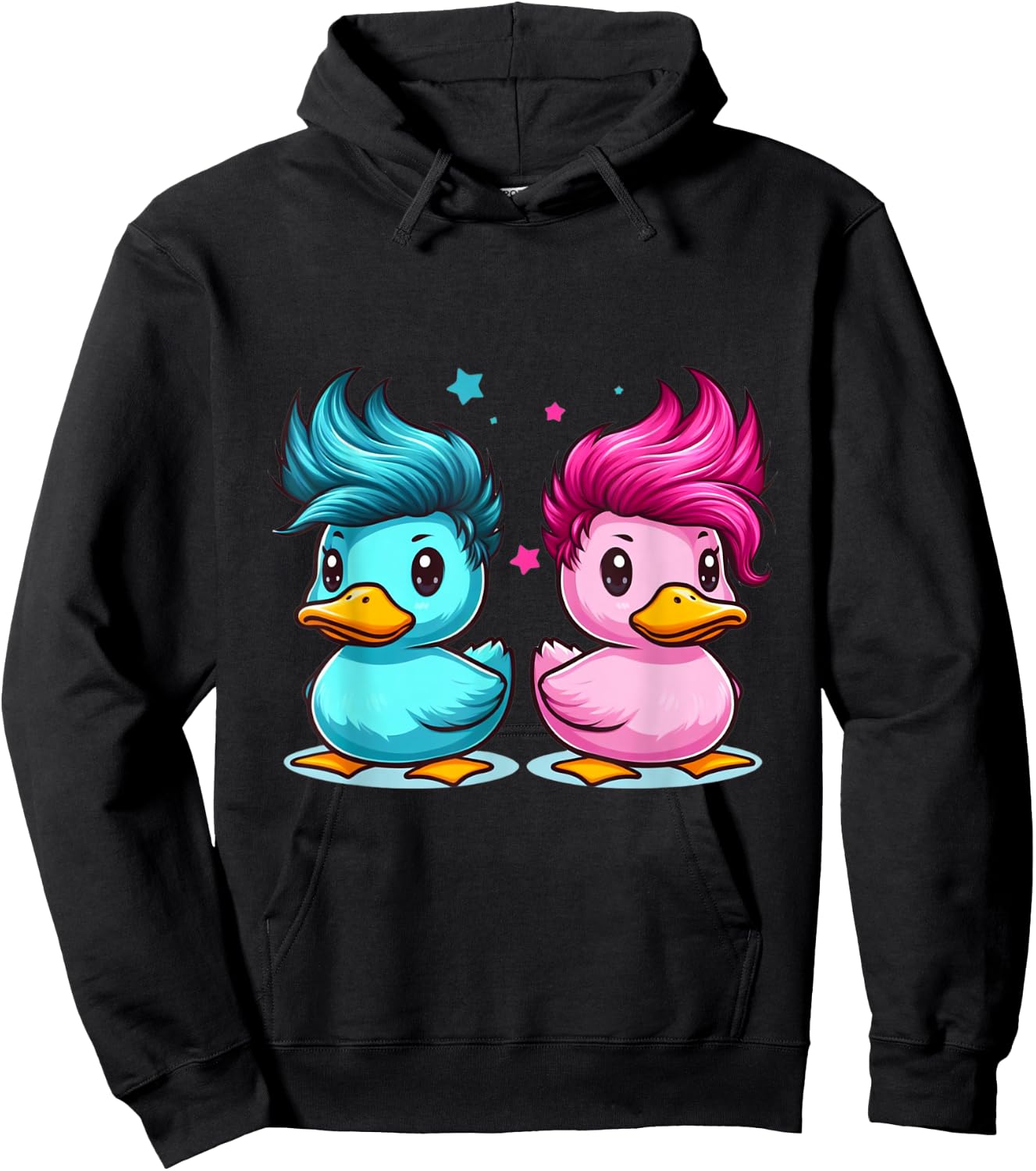 Pink and Blue Ducks with Spunky Hair Cute Style Hoodie - Hoodie | Black