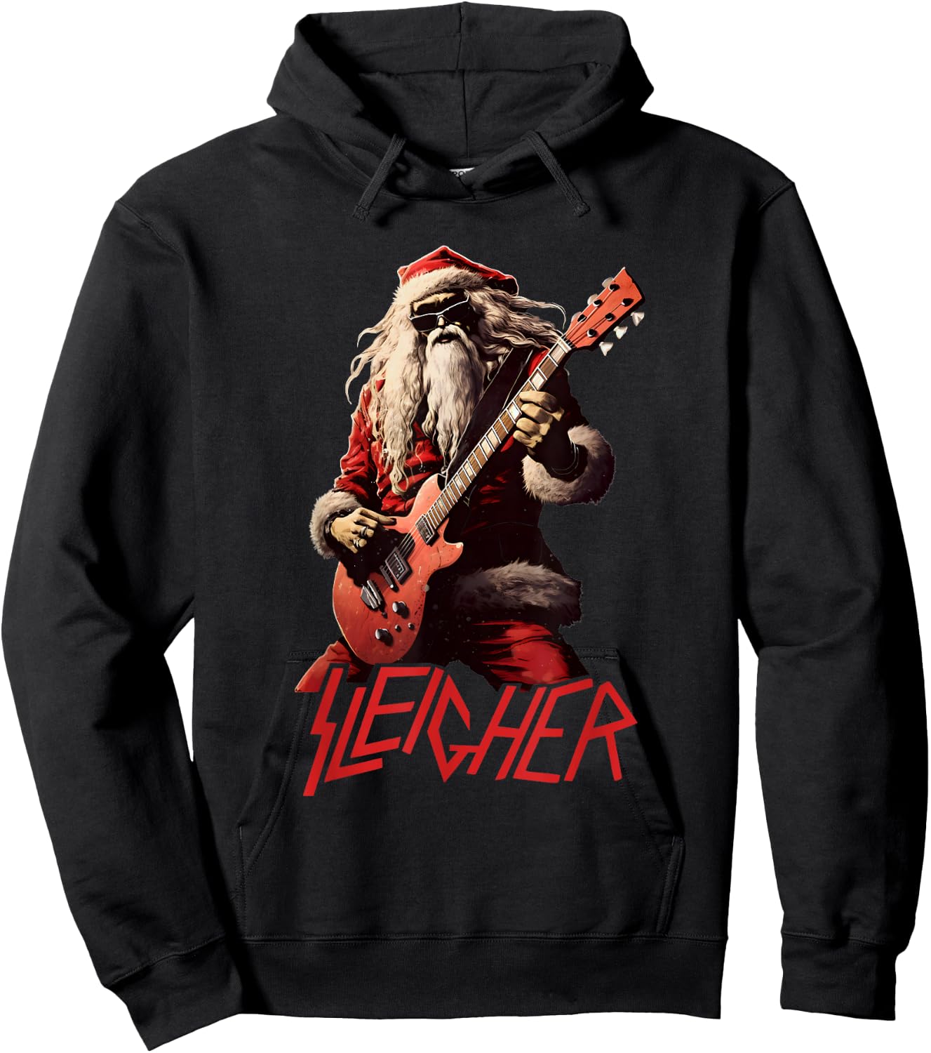 Sleigher Funny Christmas Heavy Metal Music Hoodie - Hoodie | Black