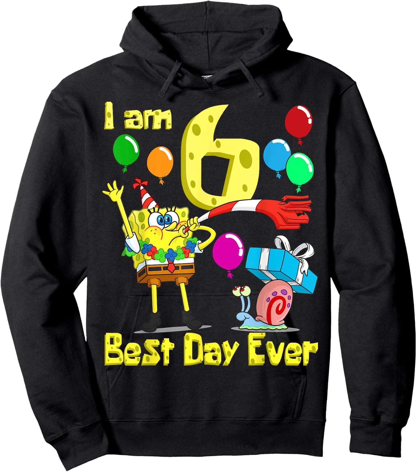 Mademark x SpongeBob SquarePants - SpongeBob I am 6 Years Old Birthday Party Hoodie - Hoodie | Black
