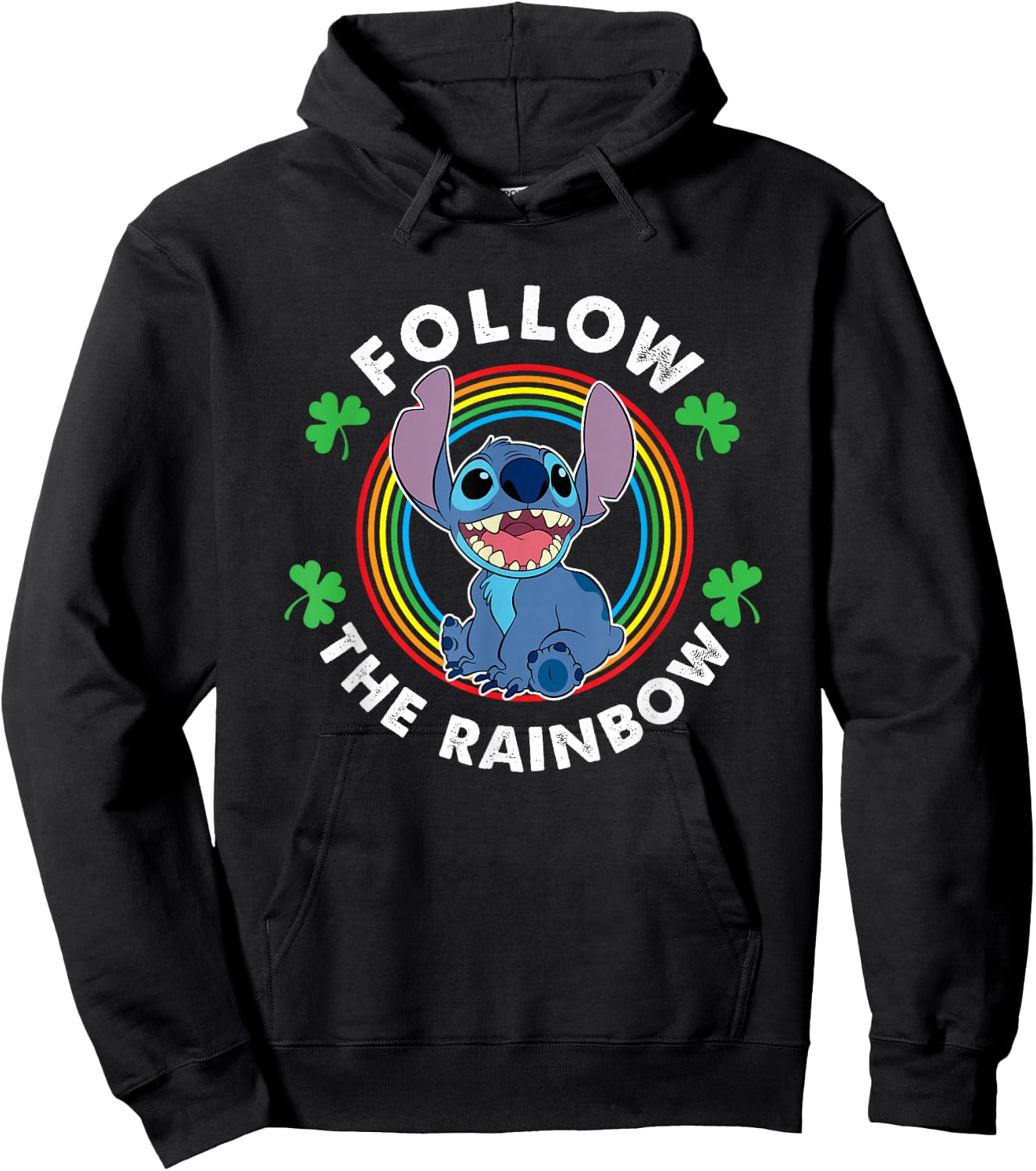 Disney Lilo & Stitch St. Patrick's Day Follow The Rainbow Hoodie - Hoodie | Black