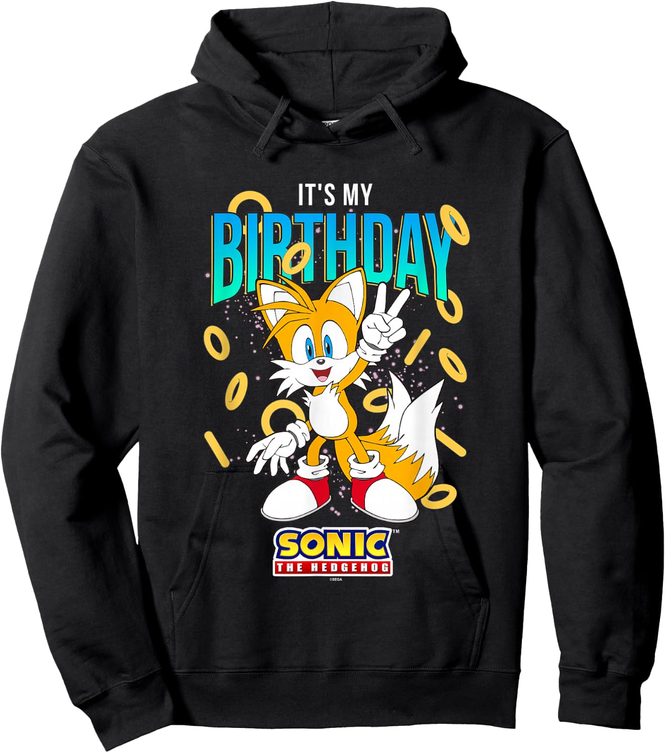 Sonic The Hedgehog Birthday It's My Birthday Tails Rings Hoodie - Hoodie | Black