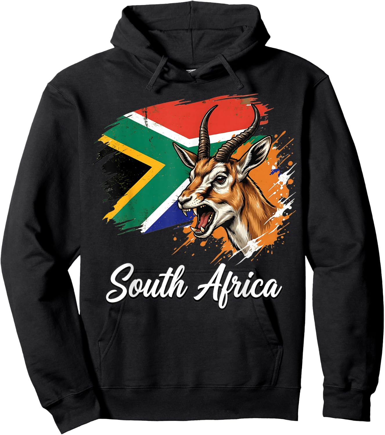 South Africa National Flag with Springbok Antelope Hoodie - Hoodie | Black