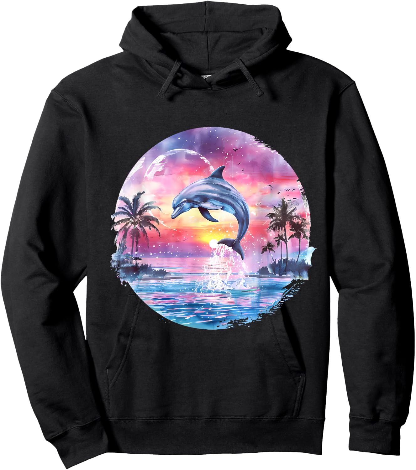 Sea Ocean Animal Art Delfin Sonnenuntergang Meer Ozean Tierliebhaber Ozean Meer Delfin Schwarz S EU 38-40 Hoodie - Hoodie | Black