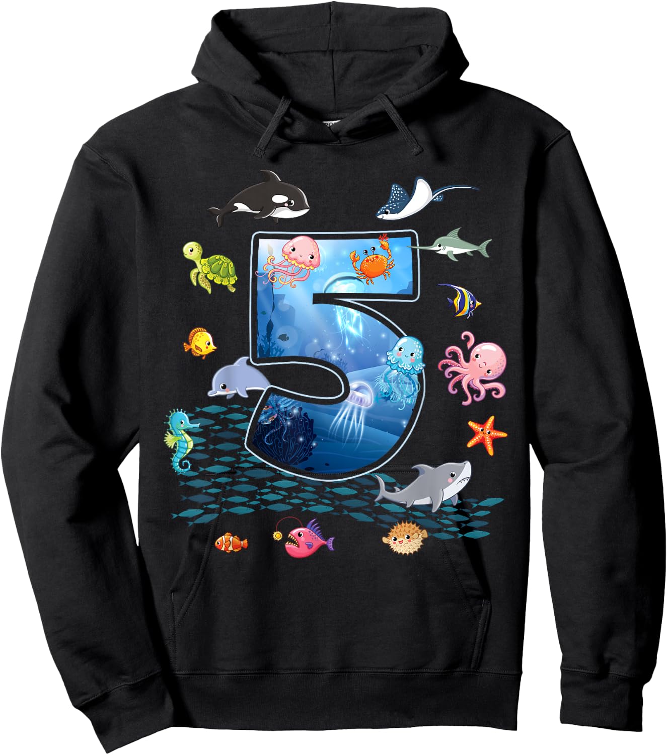 5th Birthday Aquarium Sea Aquatic Animals Lover Boys Girls Hoodie - Hoodie | Black