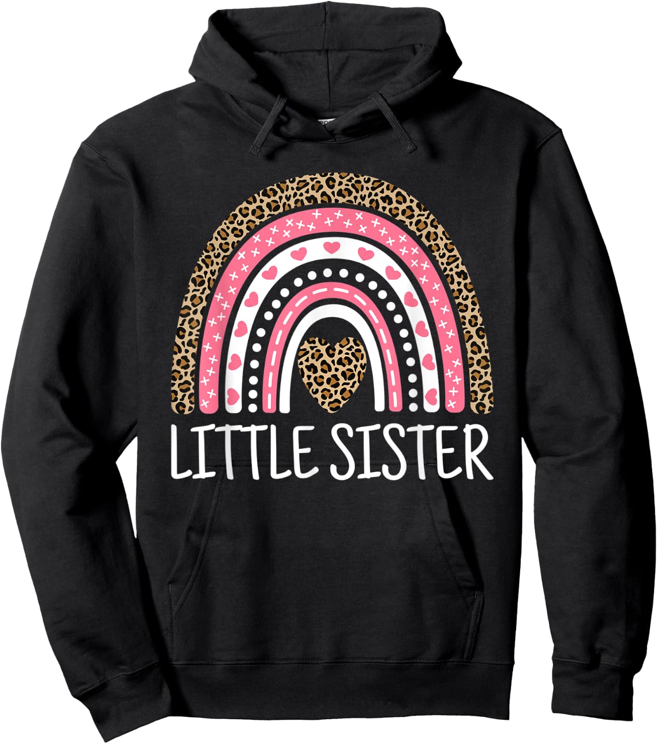 Sis Outfit Girl Kid Rainbow Leopard Print Cute Little Sister Hoodie - Hoodie | Black
