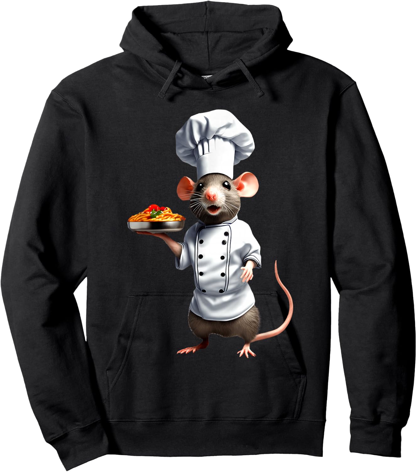 Funny Cartoon Rat Mouse Chef Outfit Chef Kitchen Bar , black Hoodie - Hoodie | Black