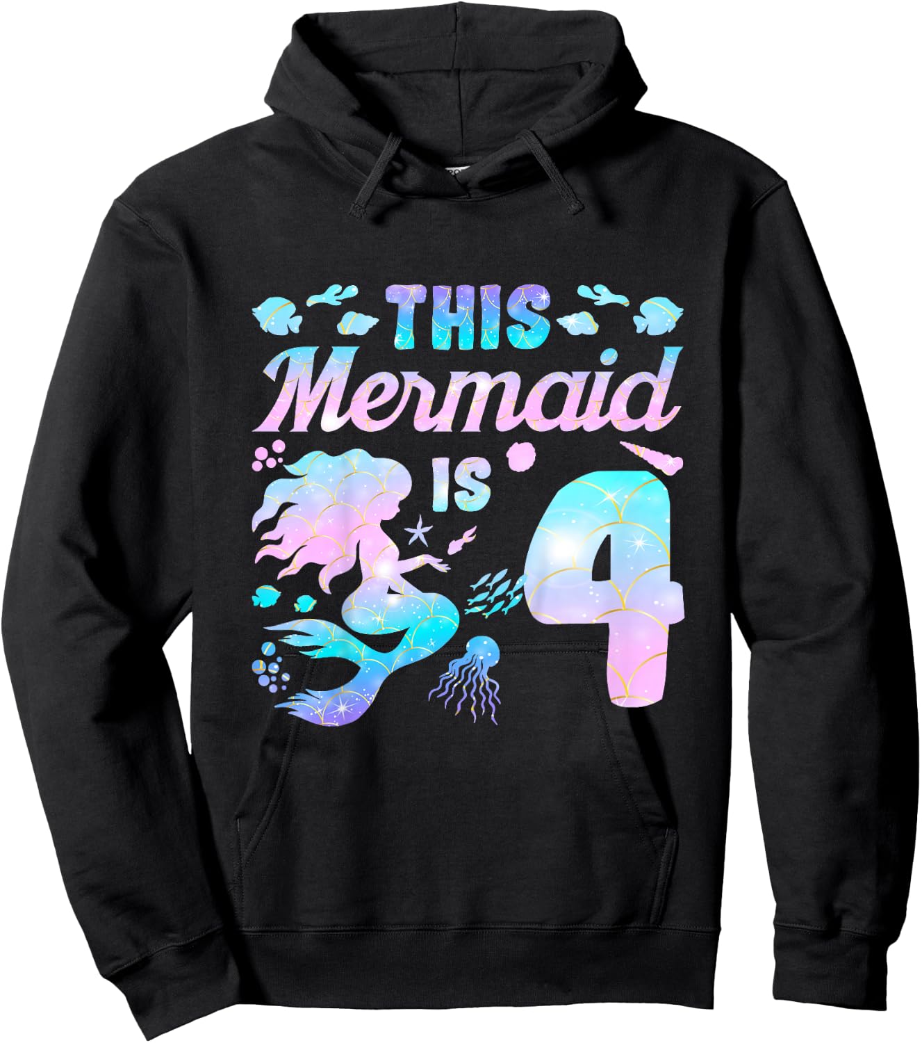 Kids This Mermaid is 4 Birthday Girls Mermaid Hoodie - Hoodie | Black