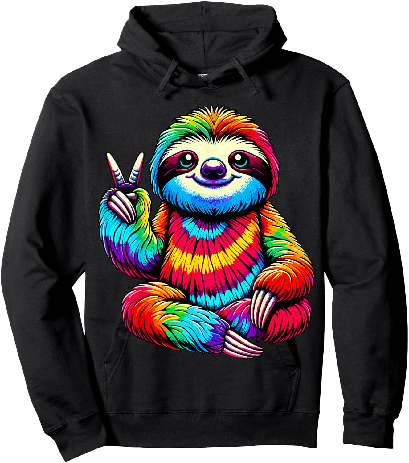 Tie-Dye Sloth Peace Sign Hippie Hoodie - Hoodie | Black