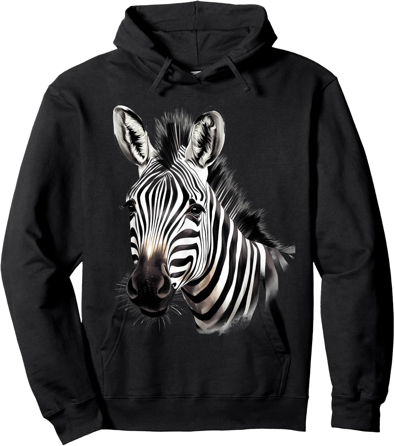 Zebra Portrait Drawing Wildlife Animal Print Nature Motif Hoodie - Hoodie | Black