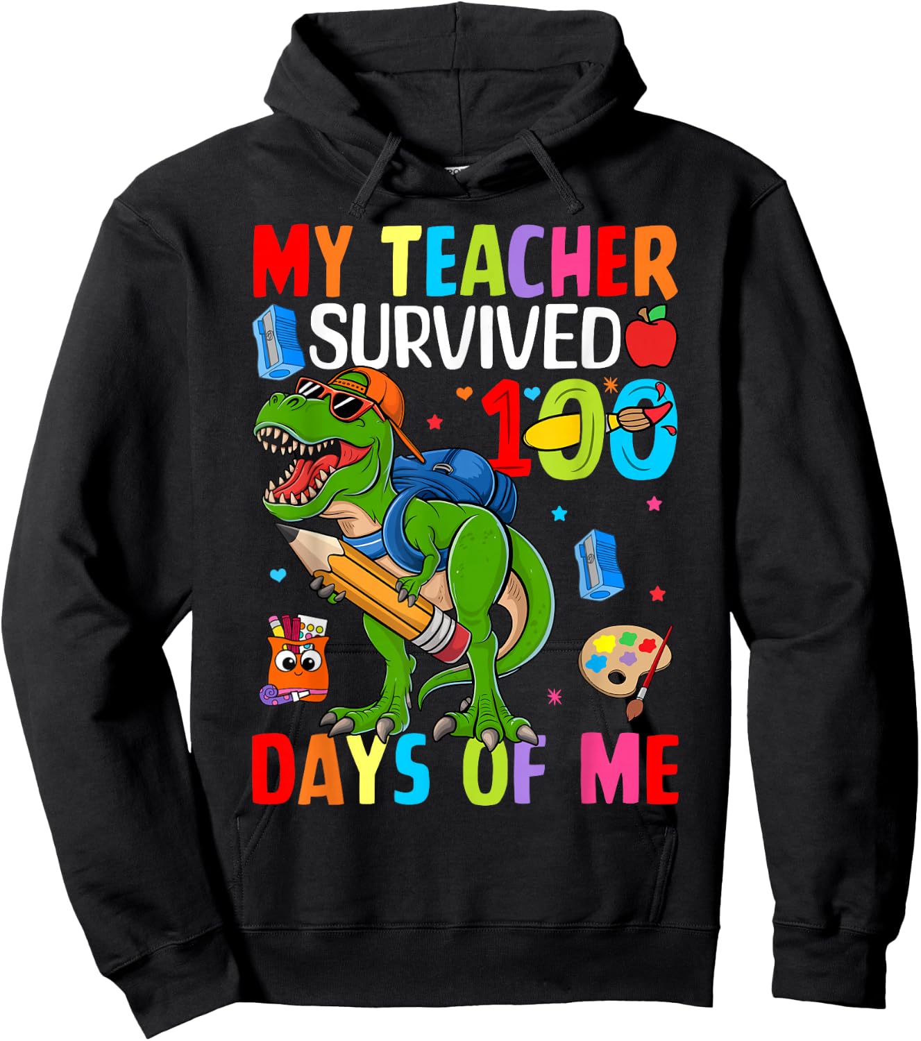 100 Days of School Shirt Boys Girls Kids 100th Day Teacher Hoodie - Hoodie | Black