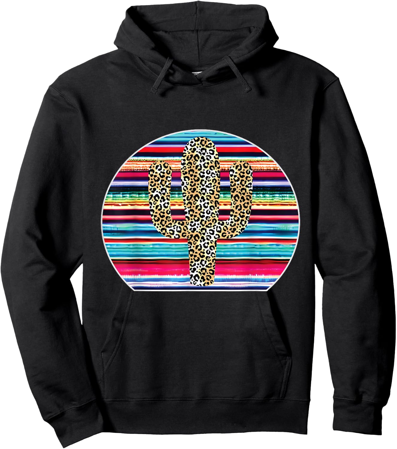 Serape Cactus Print Turquoise Western Saguaro Cactus Hoodie - Hoodie | Black