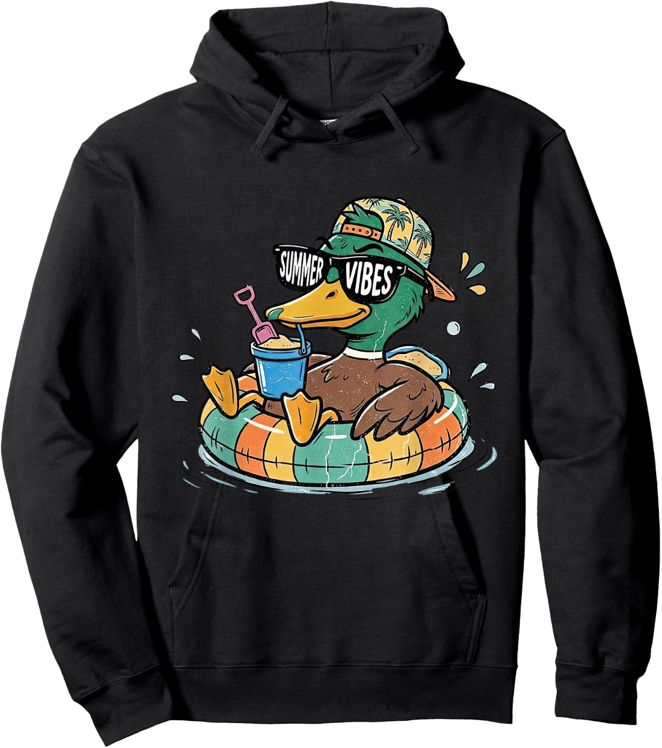 Summer Vibes Mallard Duck Beach Vacation Boys Toddlers Kids Hoodie - Hoodie | Black