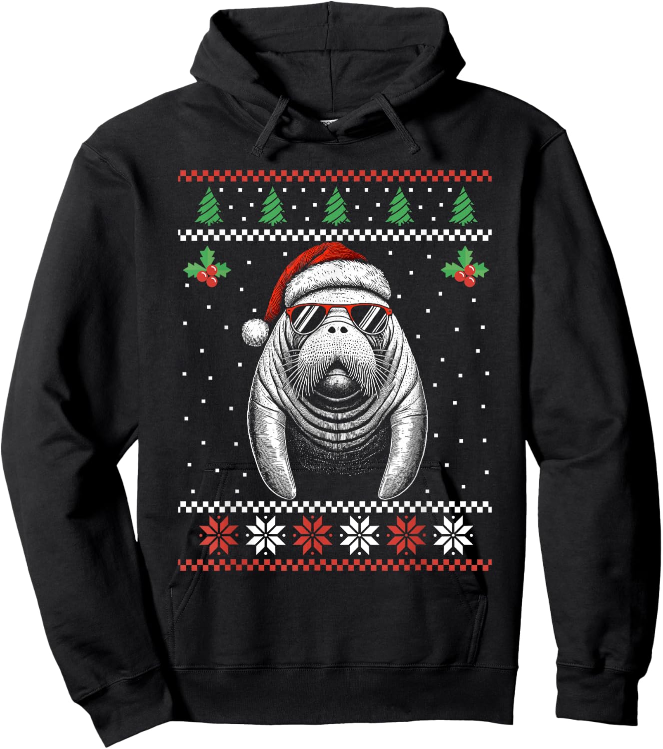 Manatee Santa Hat Ugly Christmas Sweater Xmas Hoodie - Hoodie | Black