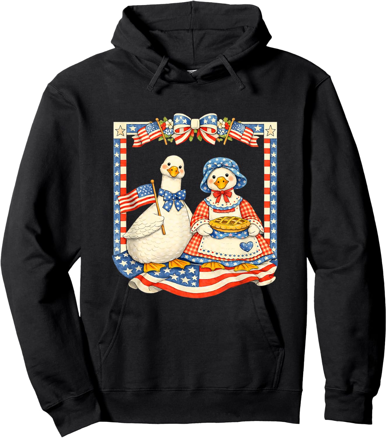 Patriotic Geese Retro Vintage America USA Goose Couple Hoodie - Hoodie | Black