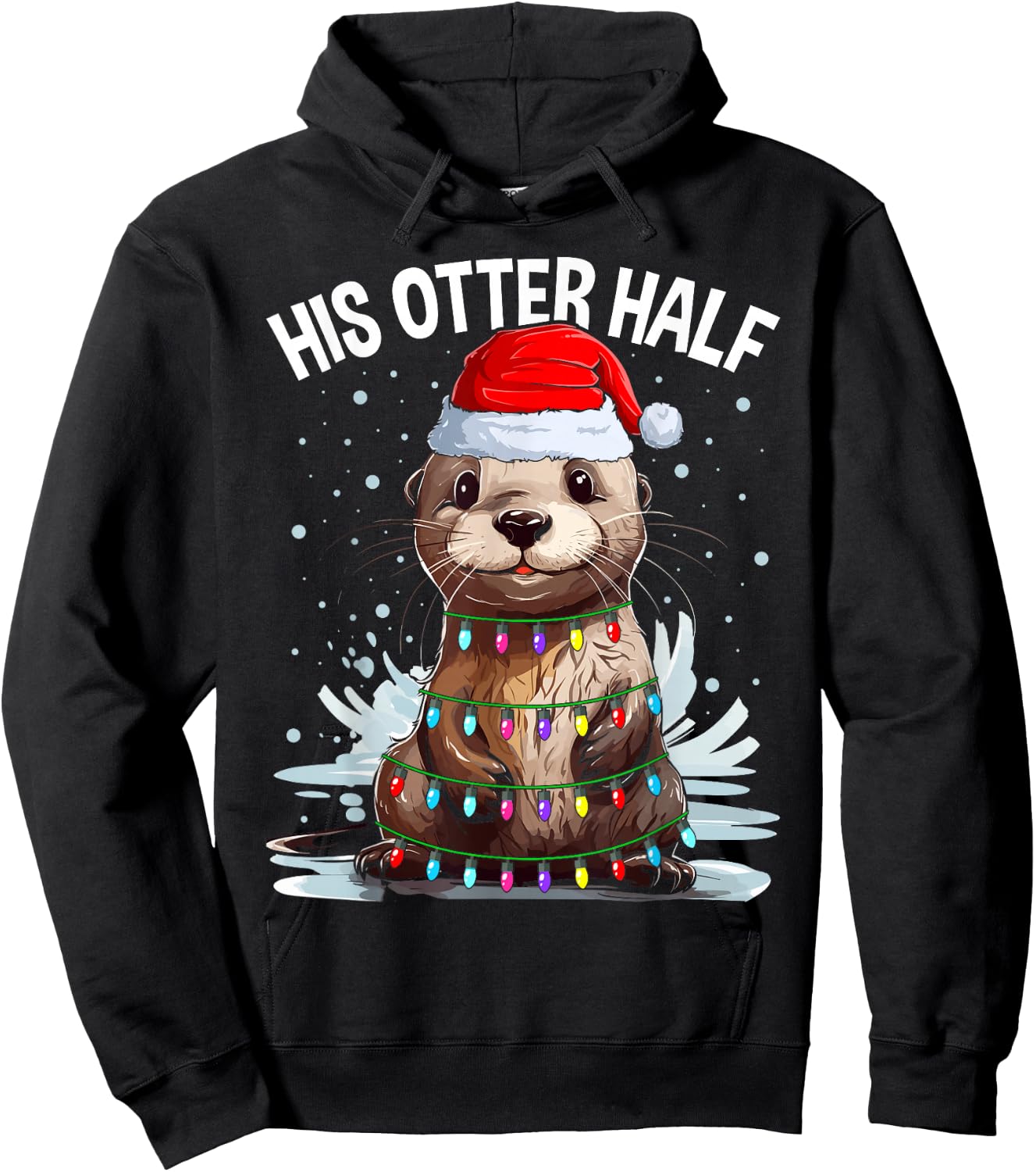 Funny Matching Couple His and Her Otter Half Ugly Christmas Hoodie - Hoodie | Black