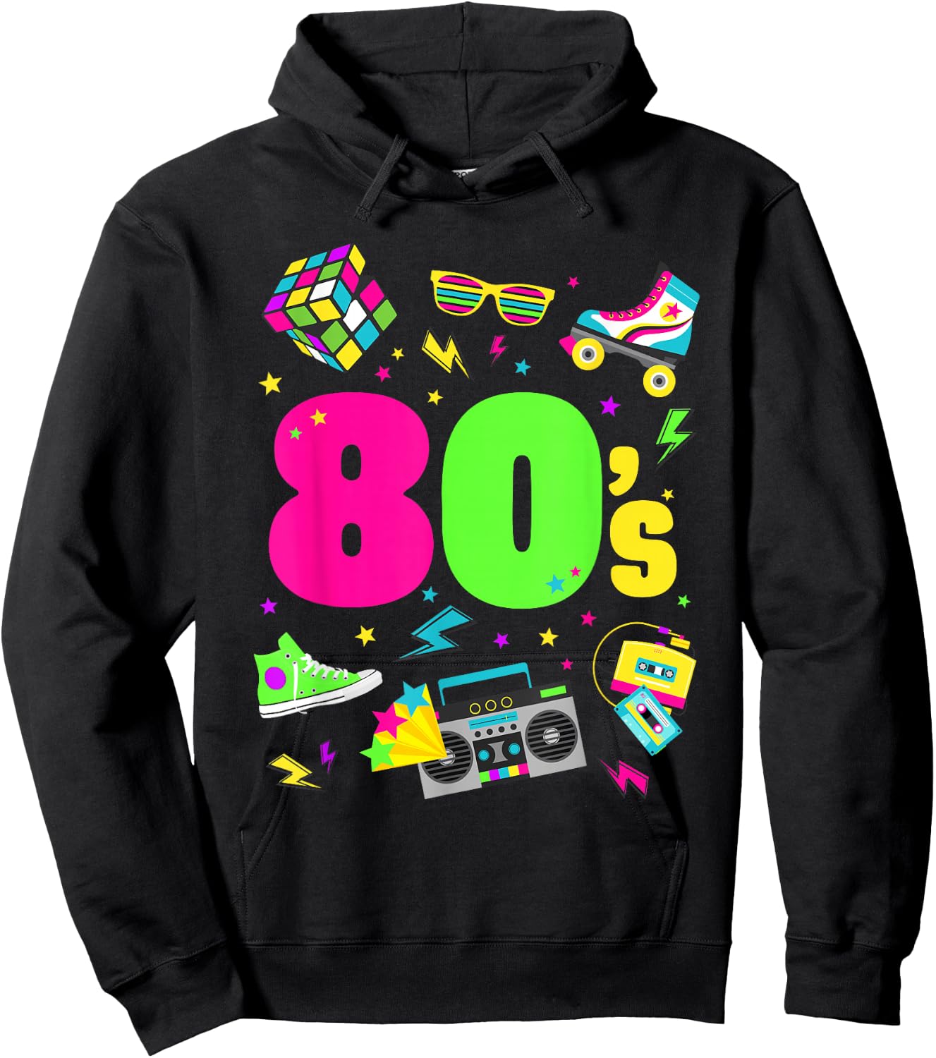 Adult - Black - S - Crew Collar - Cartoon - Crossed - Short Sleeves - EU 38/40 - 80s Theme Hoodie - Hoodie | Black