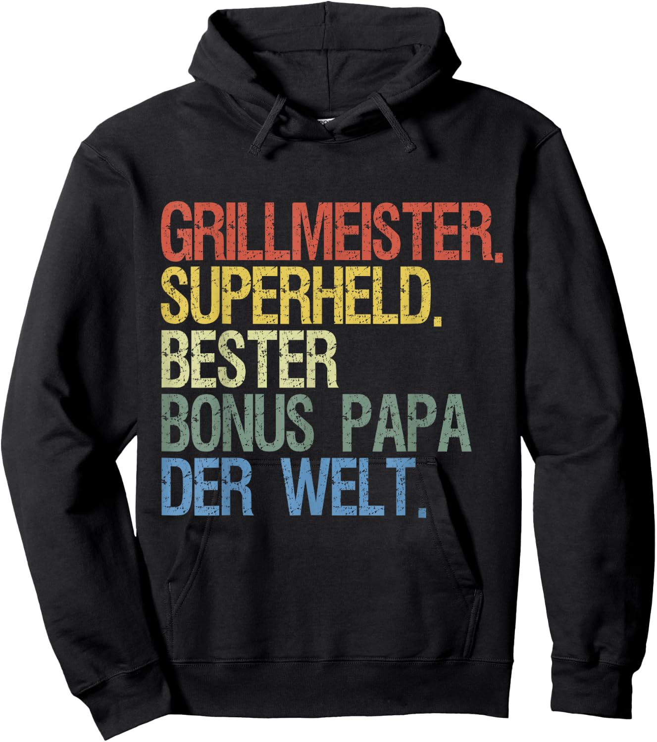 Bonus Papa für Vatertag & Geburtstag - Grillmeister Superheld - Schwarz, Kurzarm, Klein, EU 41, Klassische Passform, , Baumwolle Hoodie - Hoodie | Black