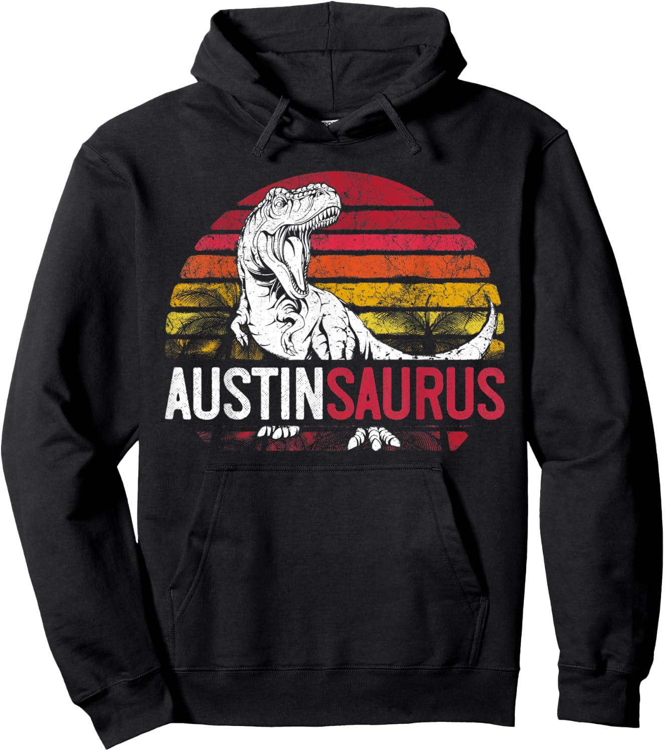 Austin Saurus Funny Personalized Dinosaur T Rex Name Boys Hoodie - Hoodie | Black