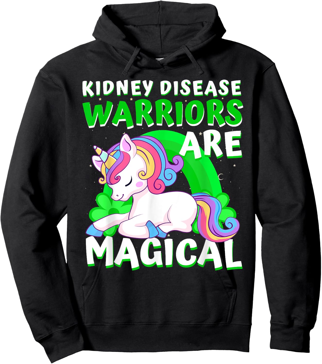 Warriors Are Magical Kidney Disease Awareness Unicorn Ribbon Hoodie - Hoodie | Black
