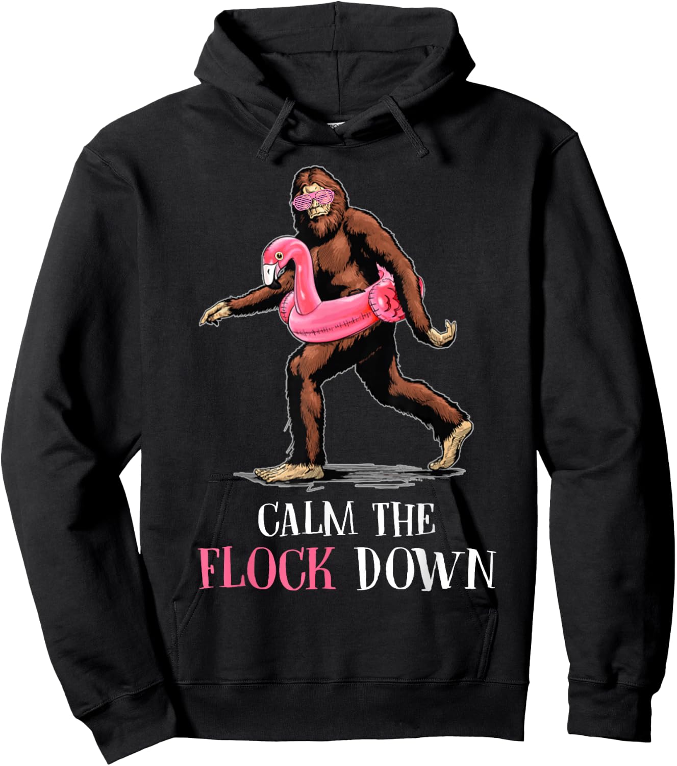 Flock Down Funny Bigfoot Flamingo Hoodie - Hoodie | Black