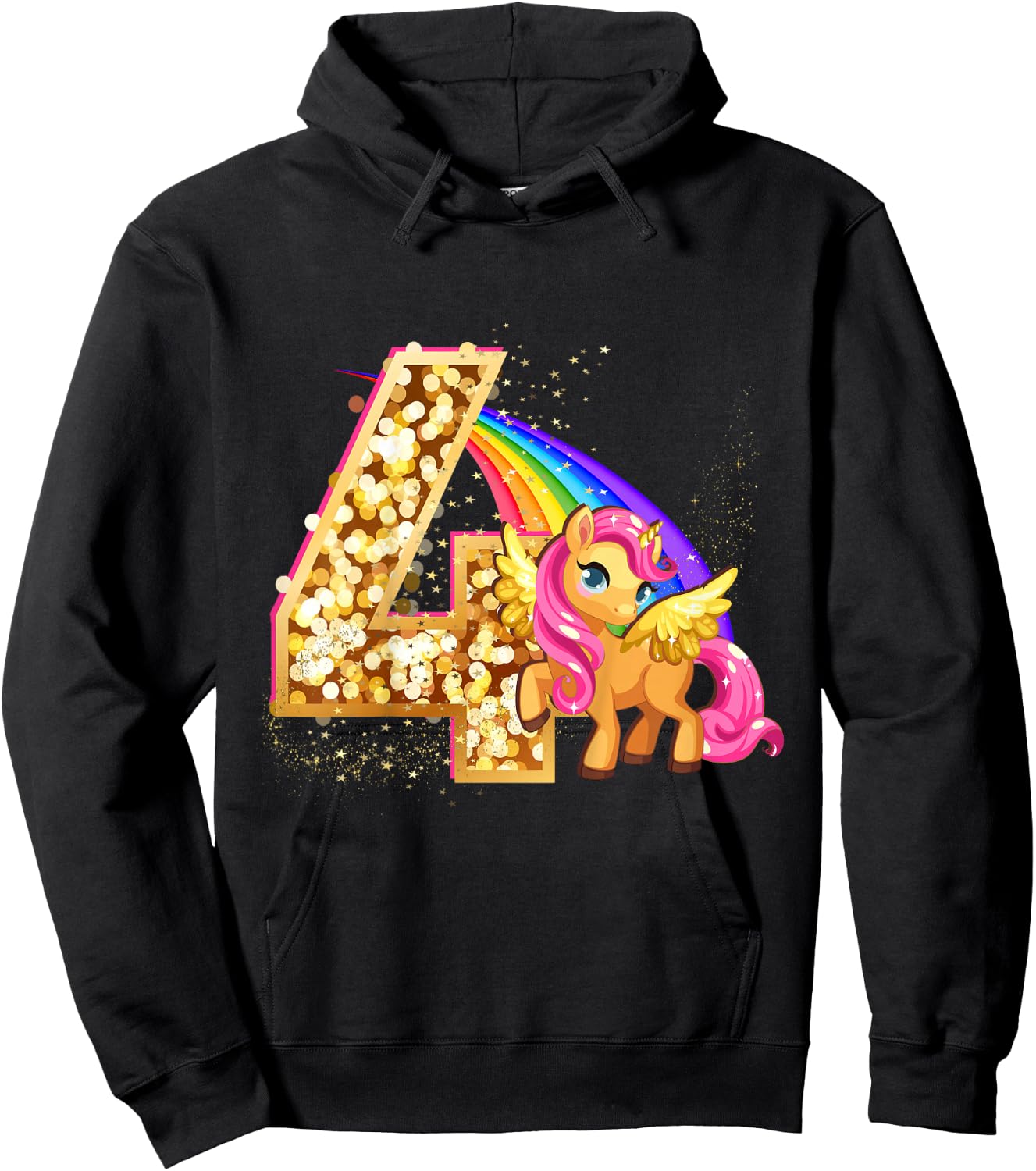 Kinder "Ich Bin 4" süßes Einhorn Geburtstag für Mädchen Hoodie - Hoodie | Black