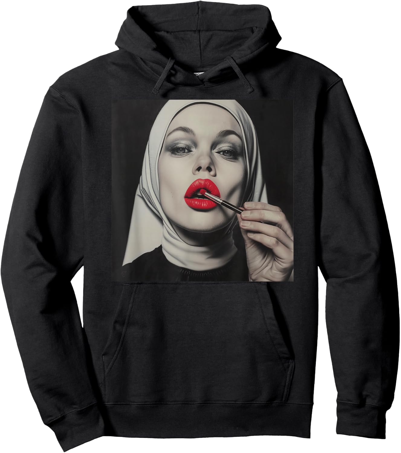 Rebellious Nun with Lipstick, Rebellious Nun Hoodie - Hoodie | Black