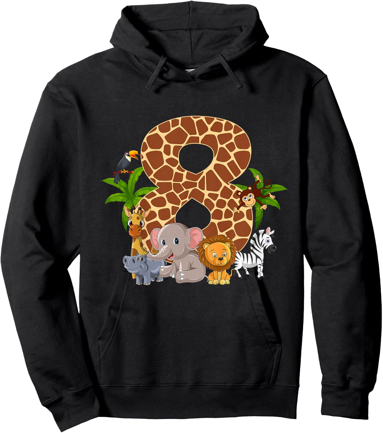 Kids 8 Year Old Zoo Birthday Safari Jungle Animal 8th B-day Hoodie - Hoodie | Black
