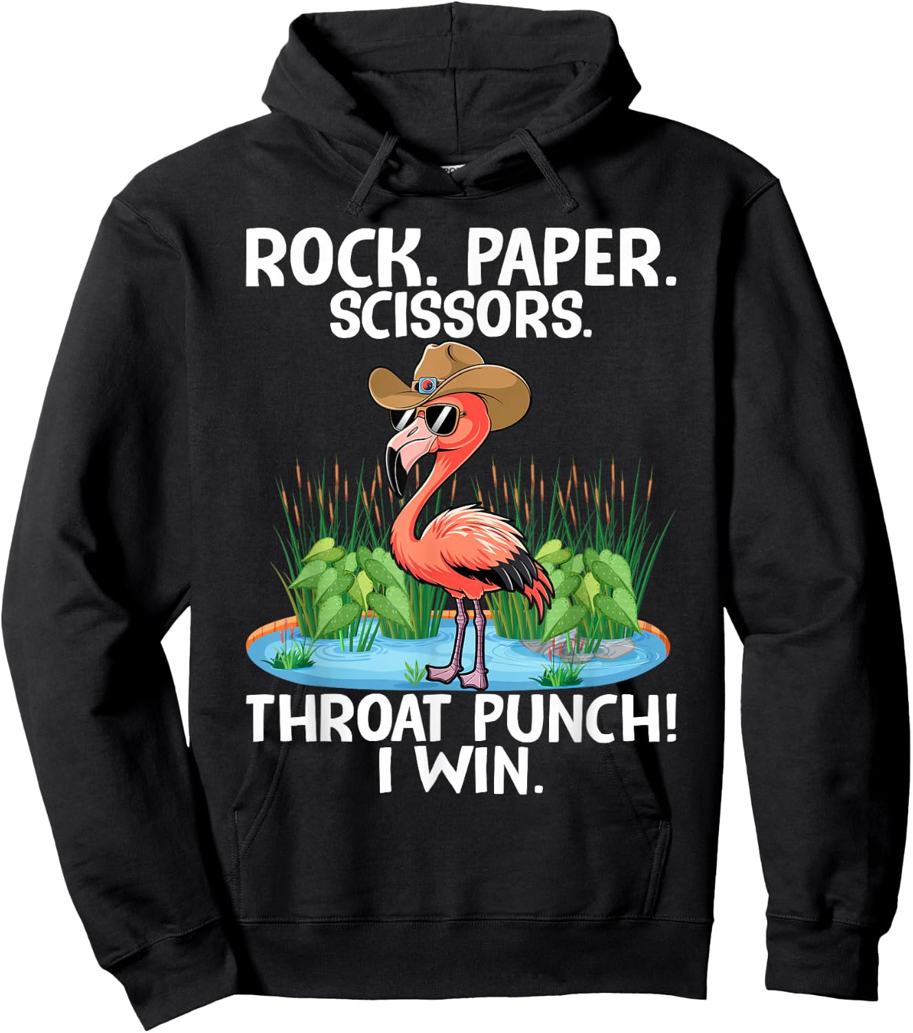 Rock Paper Scissors Throat Punch I Win Flamingo Hoodie - Hoodie | Black