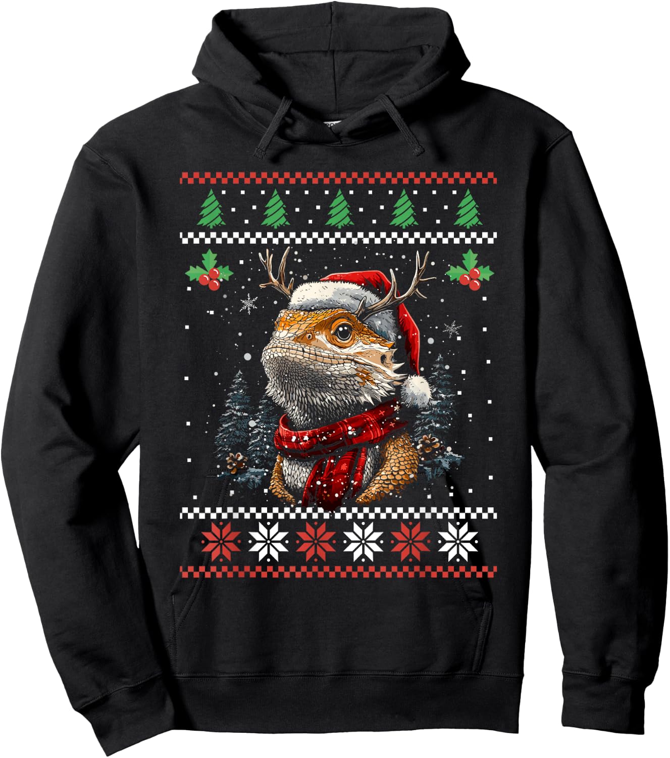 Bearded Dragon Santa Hat Ugly Christmas Sweater Xmas Hoodie - Hoodie | Black