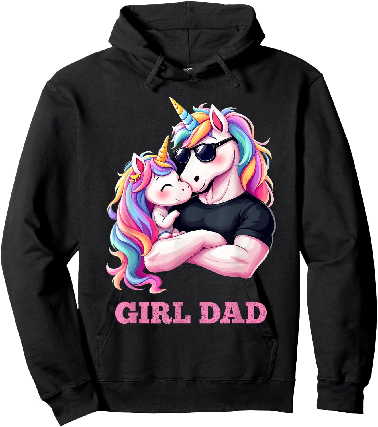 Dadacorn, Daddy Daughter Unicorn, Cute Pink Girl Dad Hoodie - Hoodie | Black
