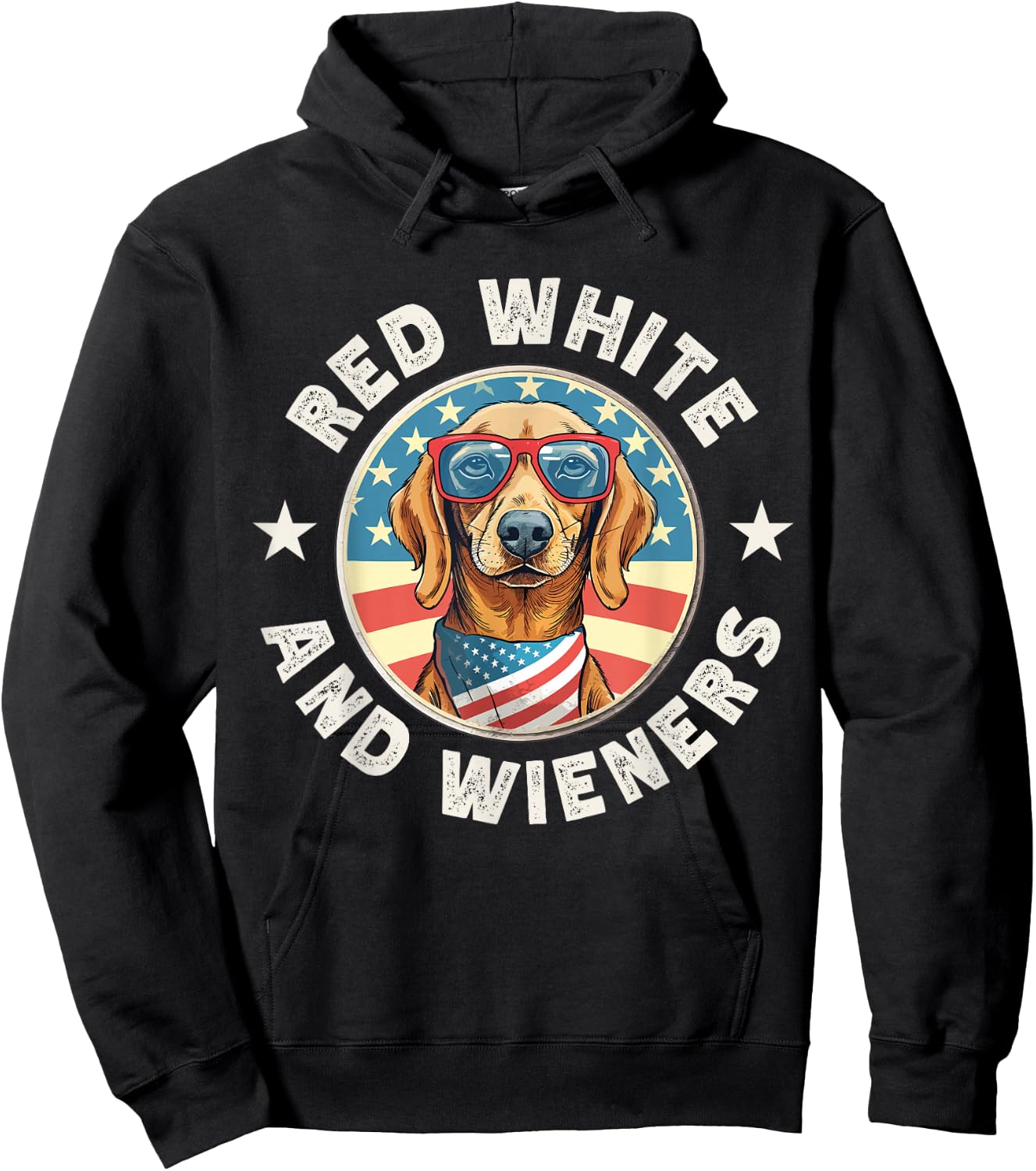 Funny Dachshund Red White and Wieners Weiner Dog 4th of July Hoodie - Hoodie | Black