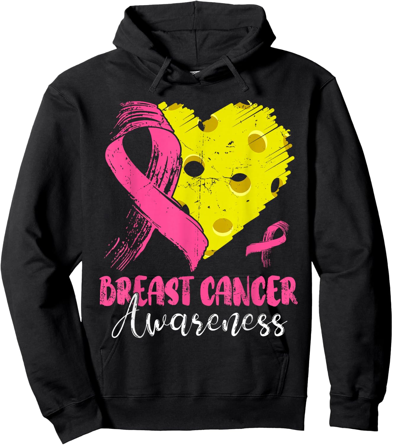 Pink Ribbon & Pickleball Ball Heart Breast Cancer Warrior Hoodie - Hoodie | Black
