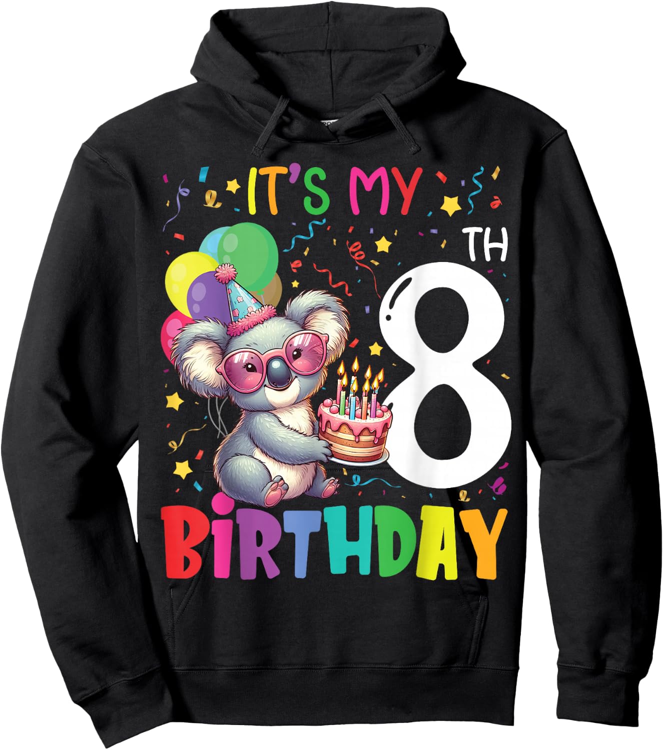 It's My 8th Birthday Koala 8 Years Boys Girls Kids , black Hoodie - Hoodie | Black