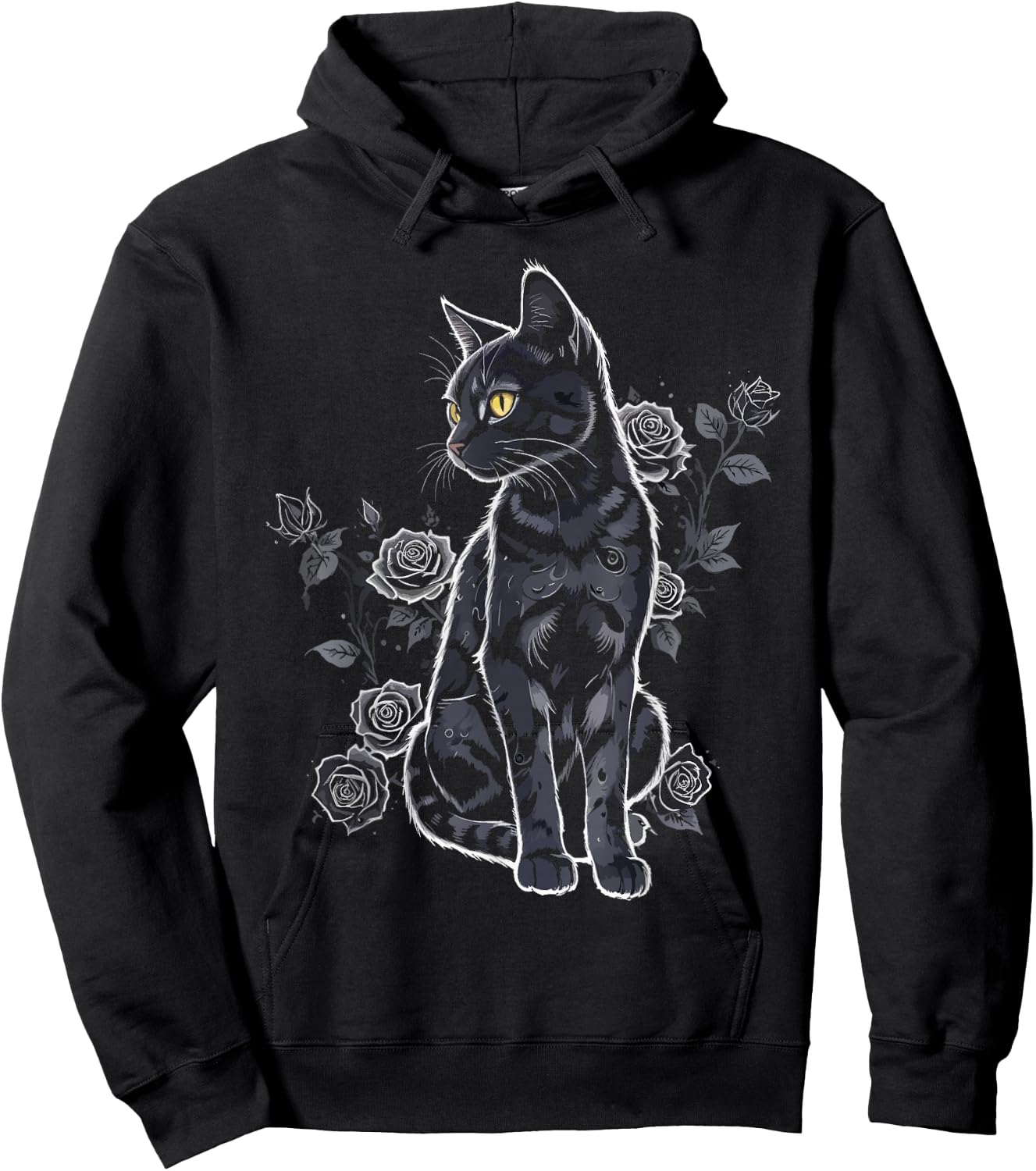 Black Roses Alt Aesthetic Nu Goth Teen Goth Cat Hoodie - Hoodie | Black