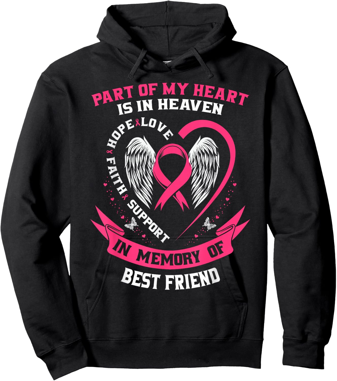 Part of my Heart is in Heaven Best Friend Breast Cancer Gift Hoodie - Hoodie | Black