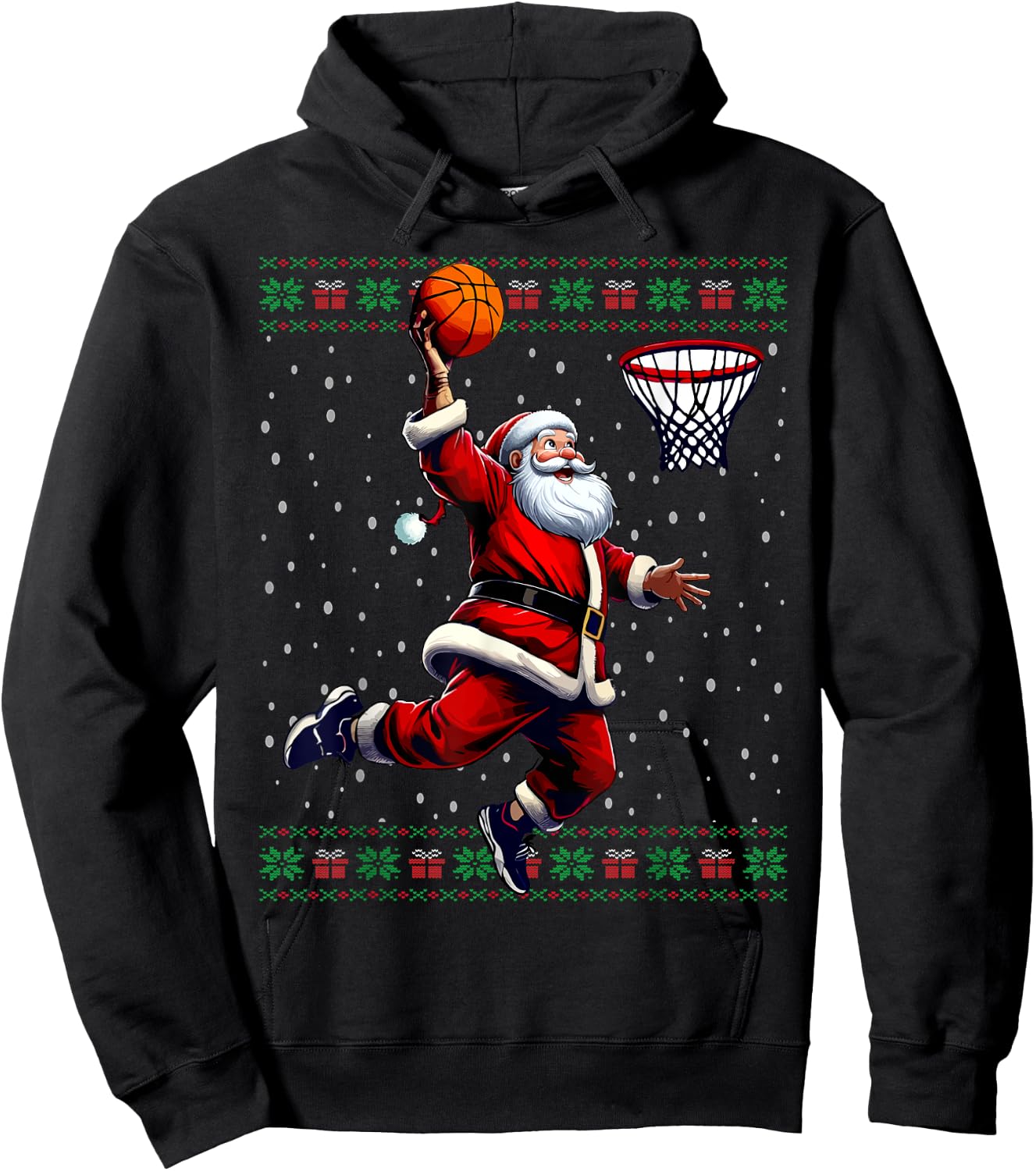 Santa Basketball Ugly Christmas Sweater Hoodie - Hoodie | Black