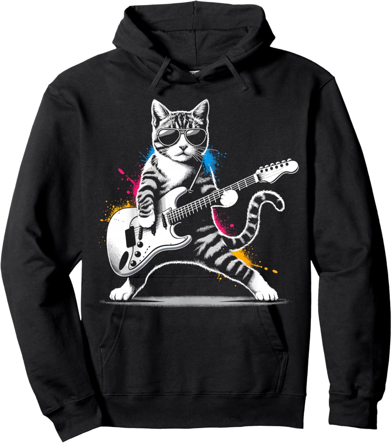 Nerrrdy Damen Rock 'n' Katzen Katzen und Gitarren Schwarz Kurzarm Klein Regular M Hoodie - Hoodie | Black