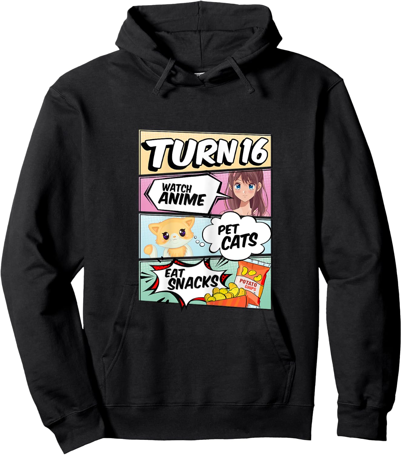 16th Birthday Anime Girl turns 16 pet cats watch anime Hoodie - Hoodie | Black