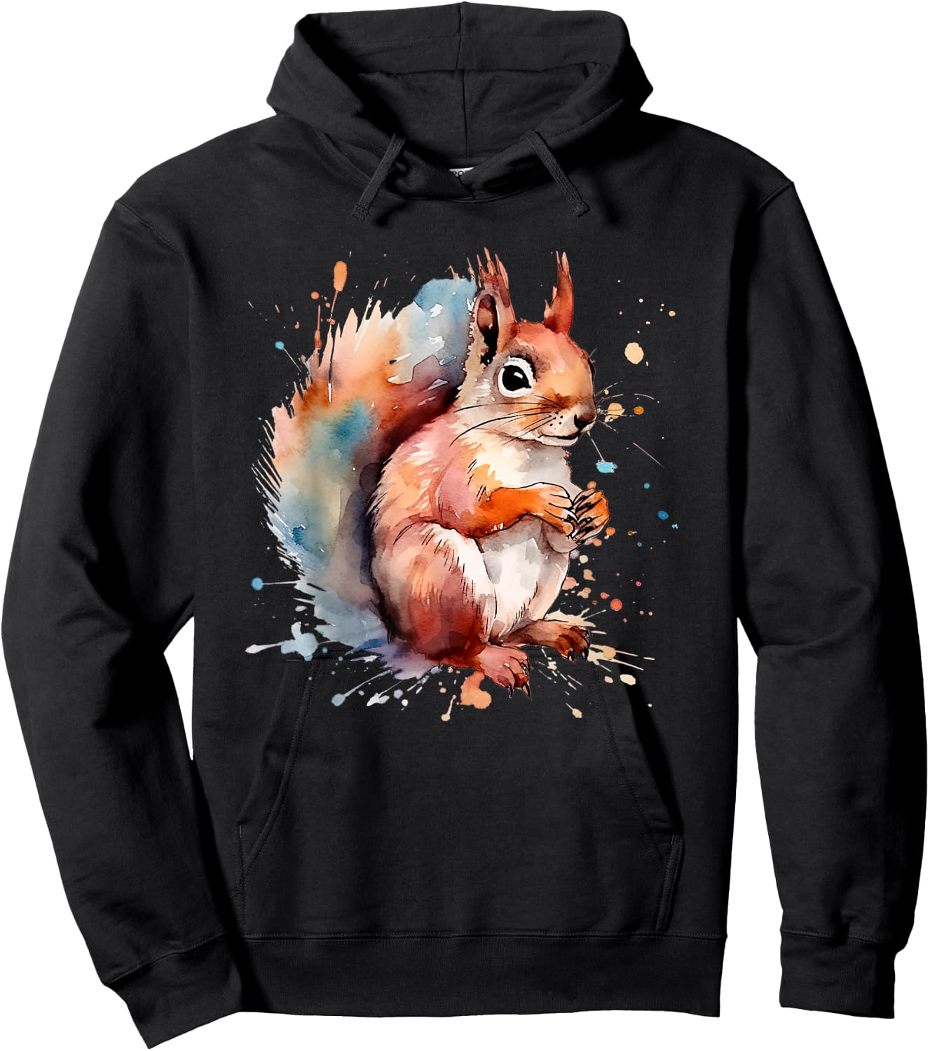 Cute Squirrel Animal Designs Co Kids Black Watercolor Cartoon Modern Hoodie - Hoodie | Black