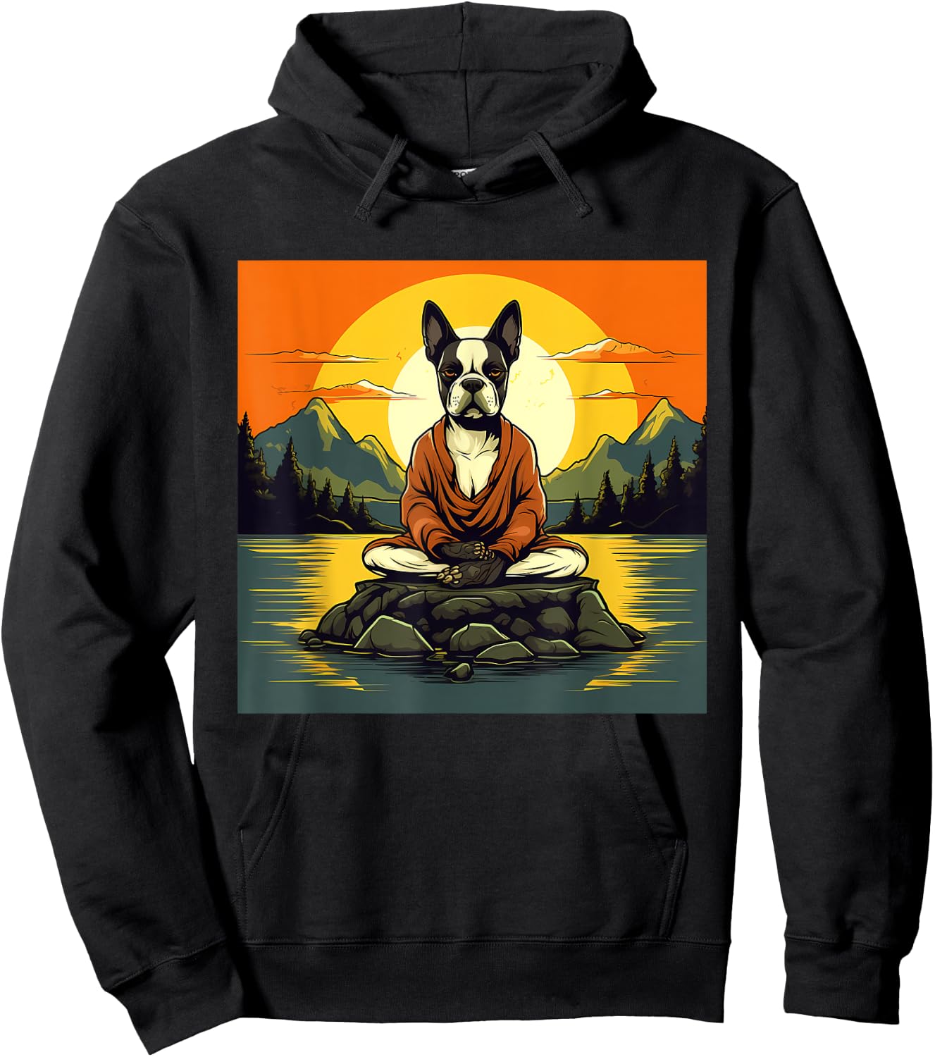 Boston Terrier Dog Meditation Yoga Men Women Kids Hoodie - Hoodie | Black