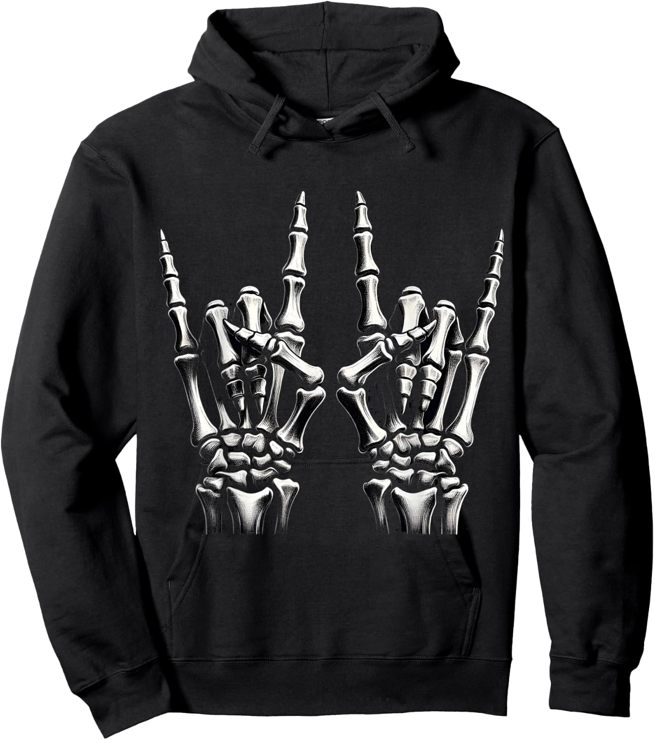 Hand rock on skeleton panel for music supporters , Black, S Hoodie - Hoodie | Black
