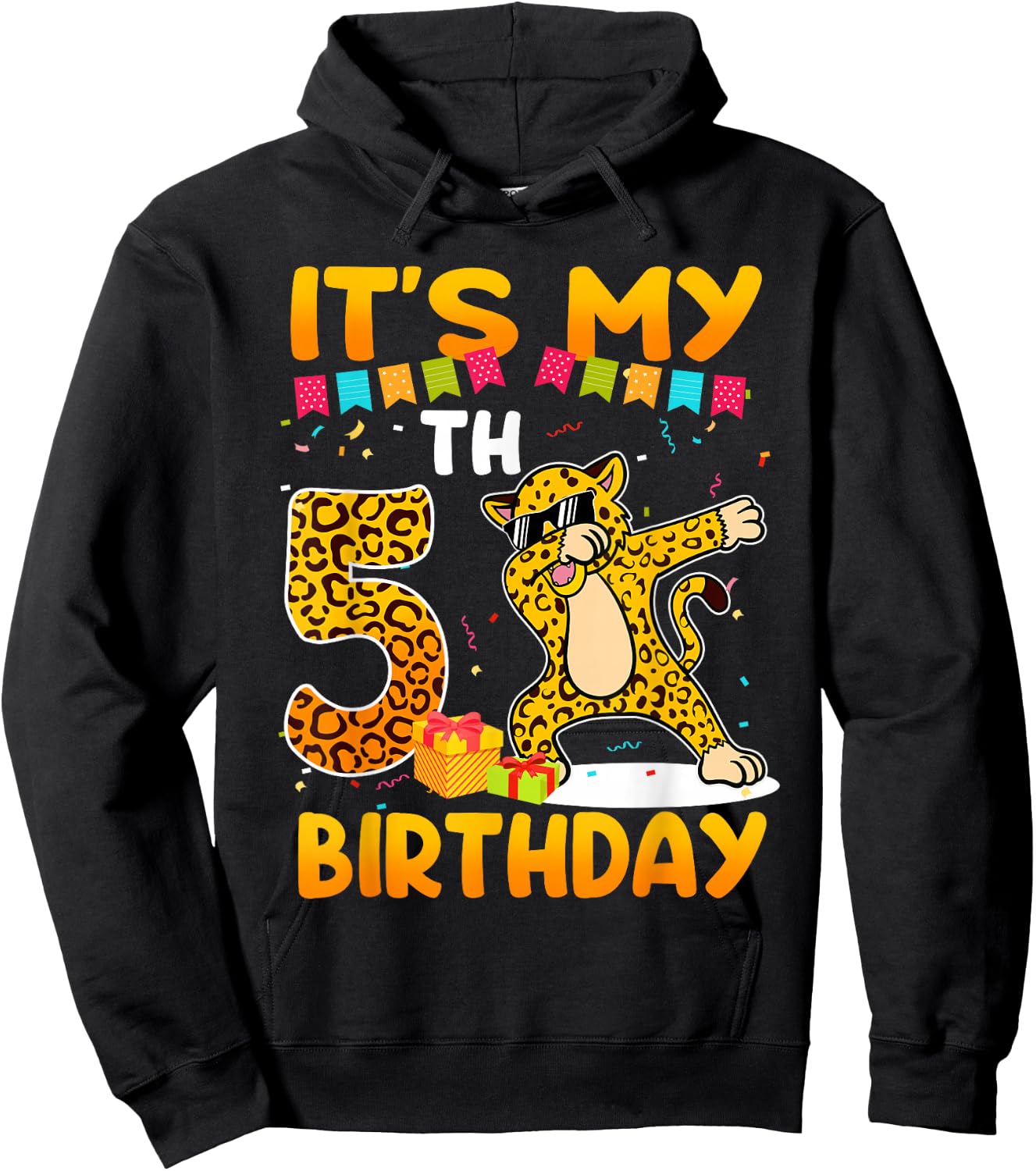 It's My 5th Birthday Leopard Cheetah 5 Year Old Party Hoodie - Hoodie | Black